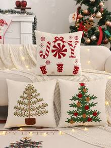 1pc/2pcs Christmas Pillow Cover, Merry Christmas Embroidered Plush Fabric, Farmhouse Decor For Living Room Bedroom Sofa, Holiday Gift