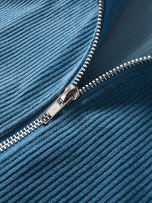 Men's Plus Size Corduroy Jacket With Stand-Up Collar, Fashionable Zipper Cardigan, Outdoor Leisure Top - Blue - View 6