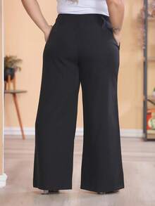 Plus Size Wide Leg Pants, New Fashion Tailored Fabric - Black - View 7