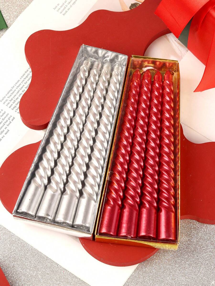 1 Bộ Nến in hình Giáng sinh/Chân nến có gân, Nến lãng mạn cho bữa tối, Thích hợp để trang trí nhà cửa, tiệc tùng, trang trí bàn ăn, quà tặng ngày lễ, bữa tối, tiệc/sự kiện, thư giãn/thiền định, ánh sáng tạo không khí, trang trí Giáng sinh, trang trí phòng, quà Giáng sinh - Nhiều màu - Xem 1