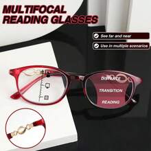 1 副女士渐进多焦点阅读眼镜 - 红色和金色装饰镜框，适合近视、中视和远视，非处方时尚眼镜，非常适合女性生日/周年纪念礼物，耐用的金属铰链设计 - 彩色 - 查看 4