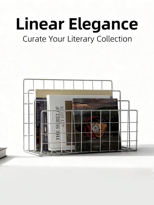 1/2pcs Industrial 3-Tier Metal Book Rack - Modern Desktop Organizer With Heavy Duty Design, For Home Office Library Organization, Space Saving Bookshelf Magazines Holder