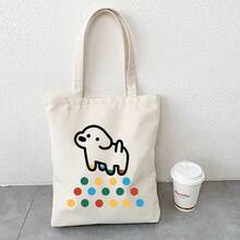 Cute Puppy And Colorful Polka Dot Tote Bag - A Lightweight, High-Quality White Shopping Bag Perfect For Women'S Weekends, Beach Outings, And Casual Trips, Featuring An Adorable Design And Durable Handles. - 1pc - View 8