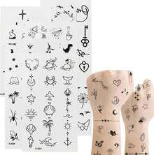 200 Tatuajes Temporales Pequeños Dibujos Animados Tatuaje Falso Pegatinas Resistente Al Agua constelaciones de estrellas lunares, brújula de música, líneas de anclaje, flores para niños, adultos - 1 - Ver 2