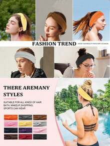 1 pieza Diadema elástica de unicolor para mujer, pañuelo de moda para maquillaje y deporte, diadema vintage, accesorio para el cabello, bandana para mujer