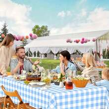 1pc/6pcs Red & White Checkered Tablecloth, 137*274cm Decorative Plaid Tablecloth, Waterproof Oil-Proof Dust-Proof Tablecloth, Oil-Proof Spill-Proof Floor Mat, Suitable For Indoor & Outdoor Wipeable Tabletop, Fit For Picnic, Farm, Birthday, Wedding Rectangle Party Table