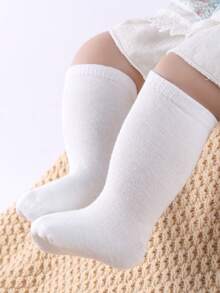 6 Pairs Baby Solid White Warm Soft Over-The-Knee Long Socks, Soft & Comfortable, Autumn/Winter
