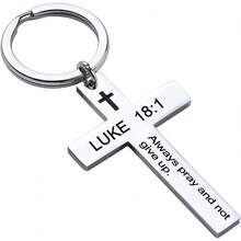Ldurian Llavero con versículo bíblico, llavero de cruz cristiana para mujeres, llavero de cruz para hombres con escritura religiosa, regalo de Navidad - Lucas 18:1 - Ver 1