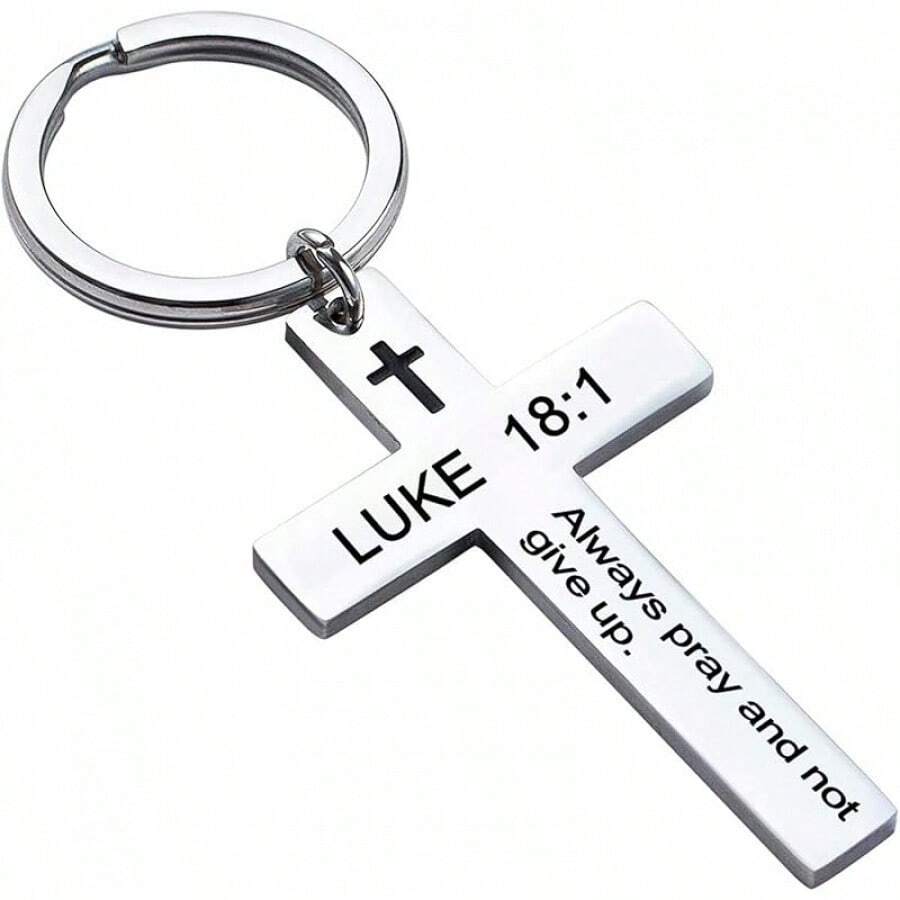 Ldurian Llavero con versículo bíblico, llavero de cruz cristiana para mujeres, llavero de cruz para hombres con escritura religiosa, regalo de Navidad - Lucas 18:1 - Ver 1