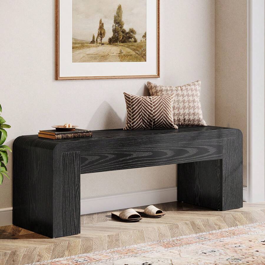 Tribesigns 47" Long Entryway Bench, Large Engineered Wood Shoe Bench With Heavy-Duty Legs, Farmhouse End Of Bed Bench For Bedroom, Entryway, Hallway, Living Room, Easy Assembly - màu đen - Xem 1