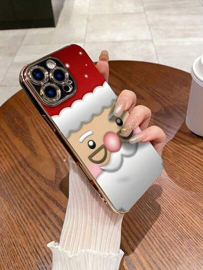 1 Stück 6D Elektroplattiert Schwarz TPU Anime Element Cartoon Weihnachtsmann Muster Stoßfest, Rutschfest, Vollständige Abdeckung Handyhülle Kompatibel mit iPhone/Galaxy/Redmi/OPPO/ 17 Pro Max