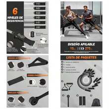 6Pcs Ligas de Resistencia para Ejercicio - 270lbs Bandas de Resistencia para Pull Up con Asas, Tubulares Bandas Elsticas con Ancla de Puerta, Correas de Tobillo, Bolsa y Pster - Negro+gris - Ver 1