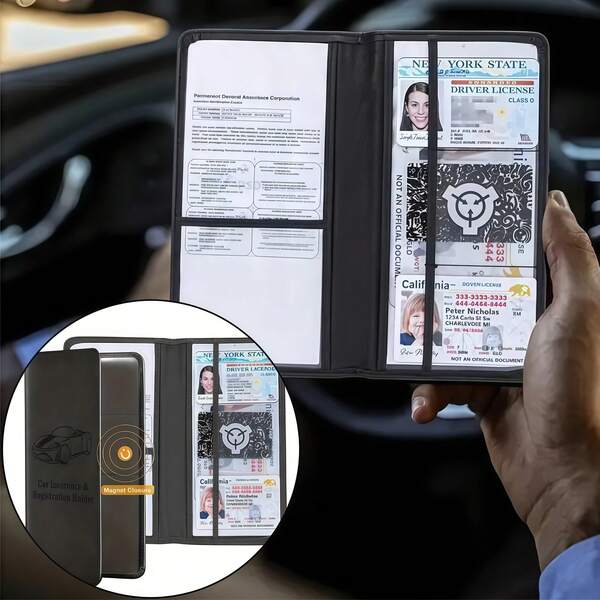 1 pieza Organizador de documentos para automóvil de alta capacidad en cuero negro, ¡El "Experto en gestión de archivos" en la guantera! Diseñado para resolver el problema de documentos y tarjetas desordenados en el automóvil, combinando "gran capacidad de almacenamiento" y "textura de moda", adecuado para la estética de los propietarios de automóviles masculinos y femeninos, haciendo que el almacenamiento de pequeños artículos en el automóvil sea ordenado y exquisito.