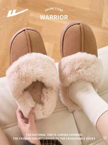 WARRIOR 1 Paar Damen Herbst/Winter Dicke Kunstfell Trim Warme Hausschuhe, rutschfeste weiche Sohle Innen Schuhe, Retro Mode Unisex Paar Hausschuhe