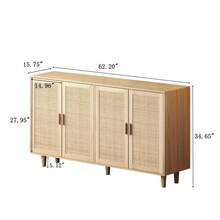 158CM Elegant And Functional 4-Door Rattan Decorative Storage Cabinet For Bedroom, Living Room, Office, Black; 158CM Elegant And Functional 4-Door Rattan Cabinet For Bedroom, Living Room, Office - 天然+刨花板 - 查看 10