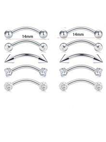 10pcs 16G Stainless Steel Rook Daith Earrings Belly Lip Ring Eyebrow Studs Cartilage Tragus Cubic Zirconia Barbell Body Piercing 8mm (5/16")