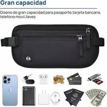 Cangurera de Viaje 2 Piezas Cinturón de Viaje con Bloqueo RFID Soporte para Pasaporte Cremallera Invisible Riñonera para Viaje Deporte Running Negro + Gris - NegroGris - Ver 4