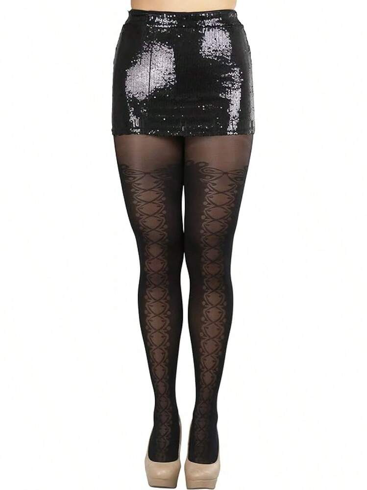 Women's Argyle Checkered Rhombus Net Opaque Sheer Tights Pantyhose, Fashionable 2025 7FWD - Spandex Opaque W/ Multi Heart - Black - View 9