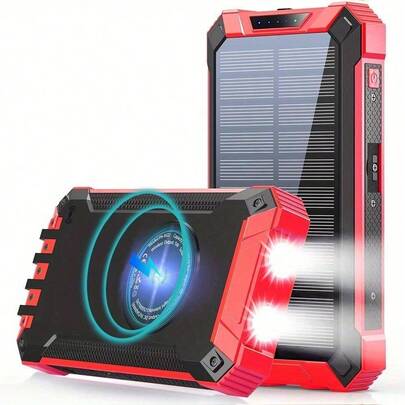2025 Solar Mobile Power Bank Wireless Charger 39800mAh Built-In 4 Cables Six Outputs 15W Fast Charging Mobile Power Bank Suitable For All Mobile Devices Three Inputs With Dual Flashlights Solar Portable Charger, The Best Gift For Mom's Day