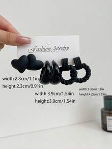 1 套（3 对）时尚休闲心形和粗针织风格耳钉和吊坠耳环 - 彩色 - 查看 28