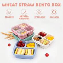 5 Paquete de Bento Caja de Almuerzo, 4 Compartimentos Contenedores de Aperitivos, Caja de Aperitivos Dividida, Contenedores de Almuerzo para Preparación de Comidas para Niños Pequeños y Adultos, Recipientes de Almacenamiento de Alimentos para la Escuela, el Trabajo y los Viajes - Multicolor-3 compartimentos - Ver 4