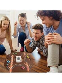 Juego Jackaroo, 4 jugadores, juego en árabe/inglés, juego de estrategia, el tablero de ajedrez es de madera resistente, color nogal, tamaño: 40*40*1,2 cm / 15,8*15,8*0,5 pulgadas, color de las cuentas aleatorio