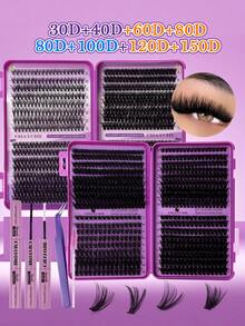 CMAYOME 800/640/621 Pcs D-Shaped High-Capacity Mixed Pack Of False Eyelashes And Mascara, 10D + 20D + 30D + 40D/50D + 60D + 80D + 100D / 30D + 40D + 60D + 80D / 80D + 100D + 120D + 150D. Multiple Specifications With Varying Densities And Softness. Natural And Fluffy False Eyelashes. DIY False Eyelashes. Natural-Looking Cluster Of False Eyelashes.