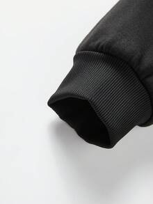 Plus Size Men's Hooded Drawstring Sweatshirt With Pockets, Suitable For Casual And Sports Wear, Spring/Autumn - Black - View 3