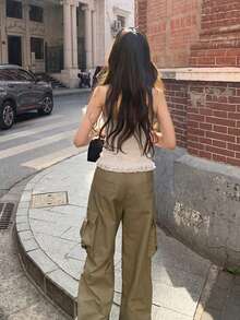 蕾丝修身挂脖无袖上衣，修身 - 白色 - 查看 2