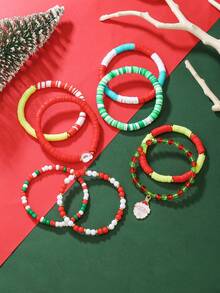 8 Peças Conjunto de Meias de Natal com Sinos, Varinhas, Árvores de Natal, Papai Noel, Estrelas, Rostos, Decoração "FELIZ NATAL", Argila Macia, Pérolas Falsas, Contas Acrílicas, Pulseiras Elásticas, Adequado para Família, Amigos, Presentes de Feriado