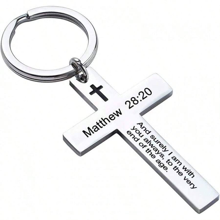 Ldurian Llavero con versículo bíblico, llavero de cruz cristiana para mujeres, llavero de cruz para hombres con escritura religiosa, regalo de Navidad - Mateo 28:20 - Ver 1