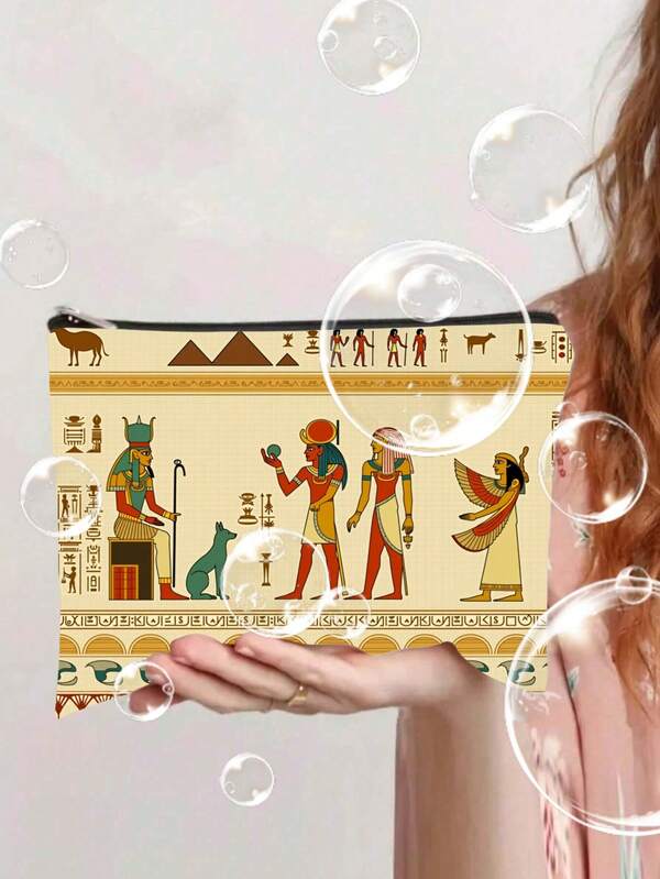 1pc Vintage Ancient Egyptian Hieroglyphic Cosmetic Bag - Multifunctional Makeup And Toiletry Pouch, Polyester, Suitable For Home Or Travel, Household Travel Makeup Bag | Hieroglyphic Design | Textured Fabric, Cosmetic Bag, Birthday/Christmas Gift,Makeup Pouch,Cosmetic Bag,Travel Essential,Large Capacity,Large Makeup Bag,Christmas Gifts,Pouch,Travel,Gifts For Women,Women's Necessaire,Travel Essential,Pouch,Clutch / Small Handbag,Necessaire,Makeup Organizer,Makeup Organize,Pouch,Brush Holder,Mini Pouch,Large Capacity Pouch
