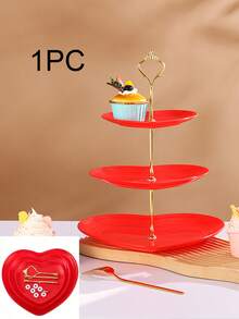 1pc 3-Tier Heart Shaped Cupcake Stand, Plastic 3-Layer Tray, Dessert Fruit Food Cup Cake Display Rack, Suitable For Wedding, Christening, Christmas, Valentine's Day Tea Party And Other Occasions - Multicolor - View 4