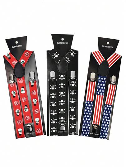 1pc Men's Popular Personalized American Style Elastic Woven Belt, Available In Red Christmas Snowman, And Independence Day Stripe Designs, Versatile For Casual Pants, Dress Pants, Shirts, Suitable For Holidays, Halloween, Christmas, And Daily Wear Looks Of Party Christmas Home Atmosphere