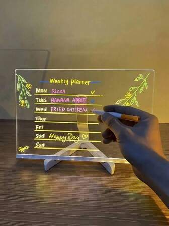 1套发光画板，LED亚克力留言板备忘板，益智绘画玩具，USB供电，带支架、抹布和彩色笔，节日生日派对绘画装饰摆件，卧室床头客厅电脑桌装饰灯，绘画道具，适用于酒店餐厅办公室家居桌面装饰，朋友礼物派对礼物，