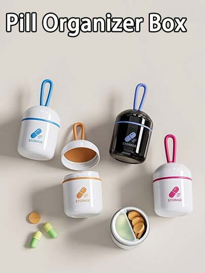 便携式双隔层药丸整理盒，带防漏盖和链条 - 药盒，药丸 - 适合旅行、居家或日常使用 - 兼容一个 - 钱包药盒，维生素盒，时尚药盒，耐用塑料材质，紧凑设计，安全闭合，注重健康的用户