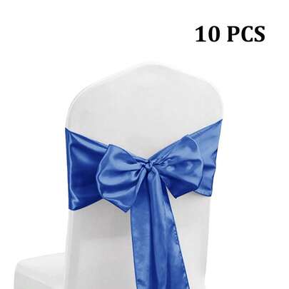 10Pcs Satin Chair Sashes Bows- Chair Ribbon Bow Ties Back Sash For Wedding Party Events Banquet Chair Cover Decoration (Royal Blue)