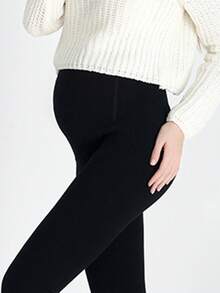 1 Stück schwarze thermisch gefütterte einfarbige Umstandsstrumpfhose mit verstellbarem Bund, hautfreundlich, für den täglichen Gebrauch, Herbst/Winter