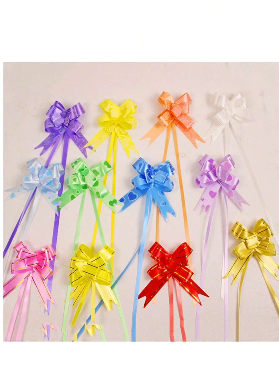100pcs Gift Basket Pull Bows, 10 Colors (Slight Color Difference), Spring Gift Packaging Decoration, Gold Rimmed Pull Bows With Ribbons, Large Pull Bows, Suitable For Birthday, Wedding, Easter Gift Wrapping