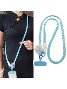 1pc Floral Lanyard Strap, Women Long Braided Cord For Phone, Outdoor Travel Hiking Backpack Keychain