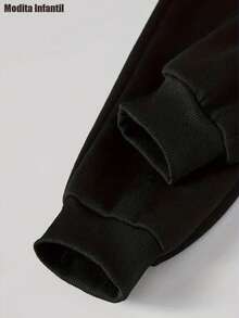 KID006|Pantalones largos de moda para niños| Forrado y cómodo para mantener el calor | HalloweenPantalones deportivos infantiles negros con estampado de "PÀRIS" perfectos para la temporada de Halloween, cómodos y estilosos - Negro - Ver 5