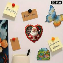 1pc Jolly Santa Claus Magnet With Wreath & Stars - 3.15" Acrylic Rubber Soft Magnetic Center Decor, 2D Fat Red & Gold Holiday Decoration For Fridge, Christmas Tree, Gifts - Warm Smiling Joyful Santa, 2D Flat Decor
