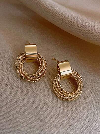 1pair Bridal Hollow Out Circle Earrings, Simple & Stylish Multi-Layered Wrap Stud Earrings For Women Party Halloween