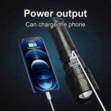 Senter LED Daya Tinggi, Senter Super Terang, Baterai Lithium Isi Ulang 2400mAh Terintegrasi, Senter Isi Ulang, Kabel USB, Termasuk Tali yang Dapat Diatur, Strip Berkedip, Senter Ekstra Besar, Cocok untuk Berkemah, Mendaki, Memancing, Hadiah Luar Biasa untuk Suami, Pacar, Ayah, Natal, Halloween - hitam - View 7