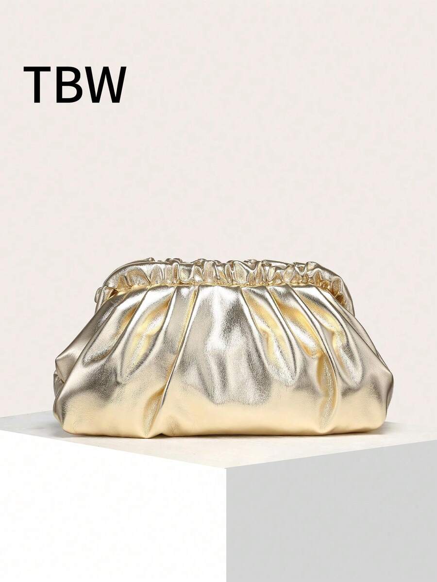 Ladies' Solid Color PU Pleated Cloud Bag, Retro , Large Capacity, Fashionable, Suitable For Outings And Shopping. - Gold - View 1