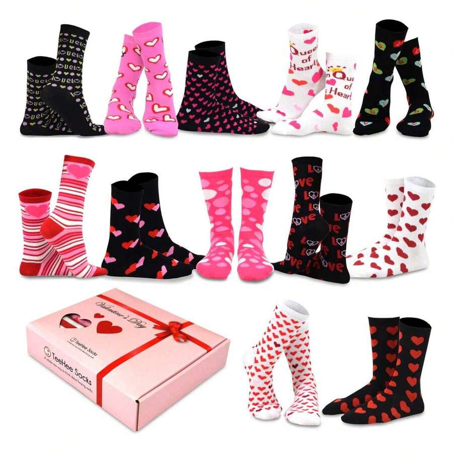 Valentine's Day Socks For Women 12-Pair Gift Box - Heart Crew Socks - Novelty Holiday Socks For Women - Cute Socks For Valentine's Day, Mother's Day - 如圖706 - 查看 1