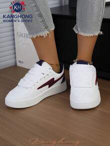 New Women Casual Anti-Slip Lightweight Fashion Casual White Sneakers, Lace-Up Patchwork Outdoor Casual Shoes