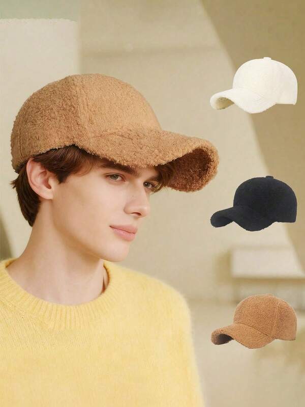 1 Stück Herbst/Winter warme Baseballkappe, Sherpa-Fleece verstärkter Winterhut, warmer und bequemer Schirmmütze, modischer weicher Street-Style Schirmmütze mit gebogenem Rand, einfarbige Plüsch Hip-Hop Vaterkappe, Outdoor Sport Laufen Wandern Radfahren Angeln Reisen Golf Kappe