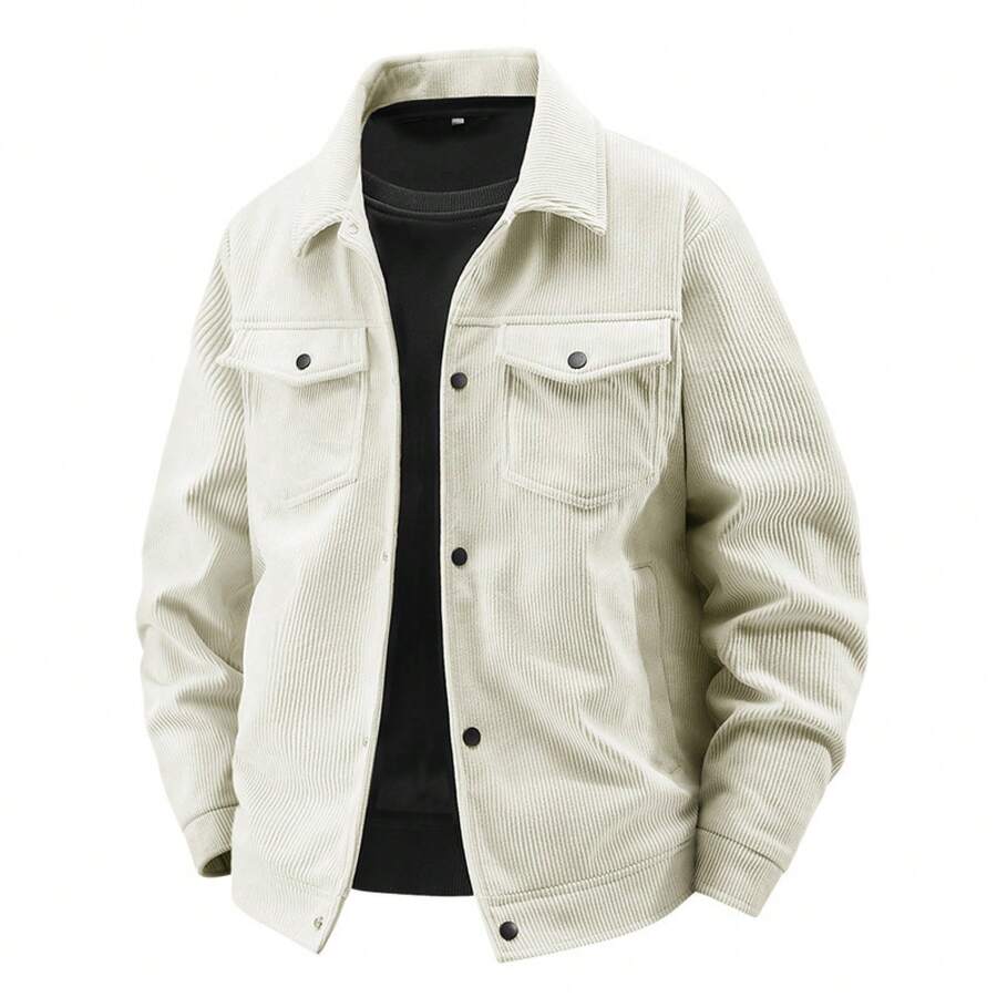 Autumn Winter New High-Quality Men's Corduroy Jacket Handsome Casual Versatile Loose Turn-Down Collar Corduroy Coat - 白色 - 查看 1