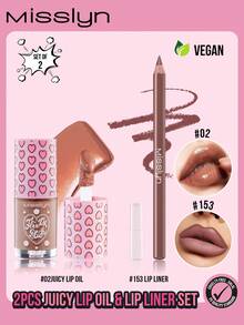 Misslyn MISSLYN-2PCS Juicy Lip Oil & Lip Liner Set, Flirty Beauty Plumping Lip OIL, VEGAN,Lip Oil, Lip Glaze Lip, Lip Glaze Lovely, Lip Glaze Moisturizing, STAY AND SHAPE LIP LINER, Lip Makeup,Long-Lasting,Wooden Pencil,Precision Tip ,Full Lip Look,Plump Lips,3D Makeup Effect,Smooth & Pigmented